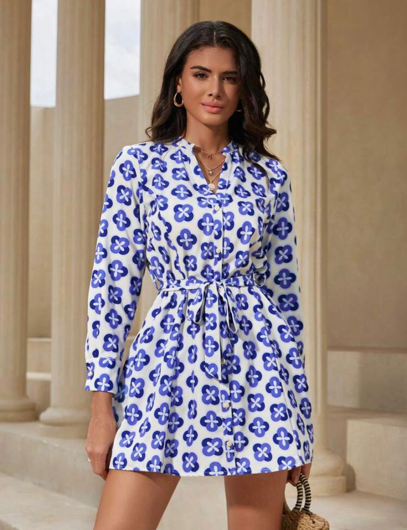 Summer Blue Long Sleeves Dress