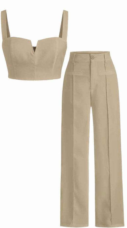 Beige Two Piece Pant Set