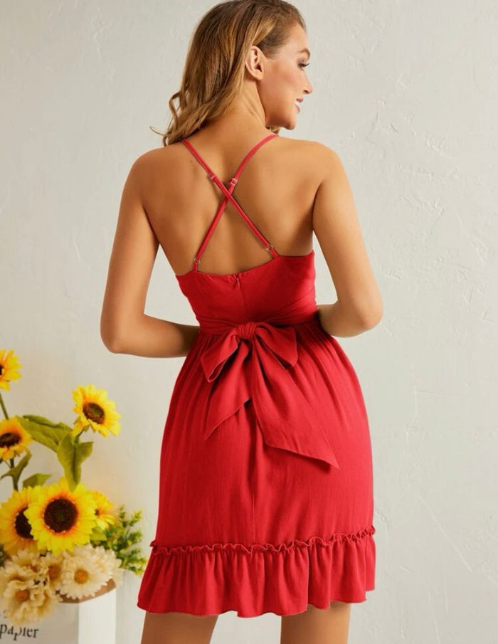 Wrap Cross Tie Red Cami Dress