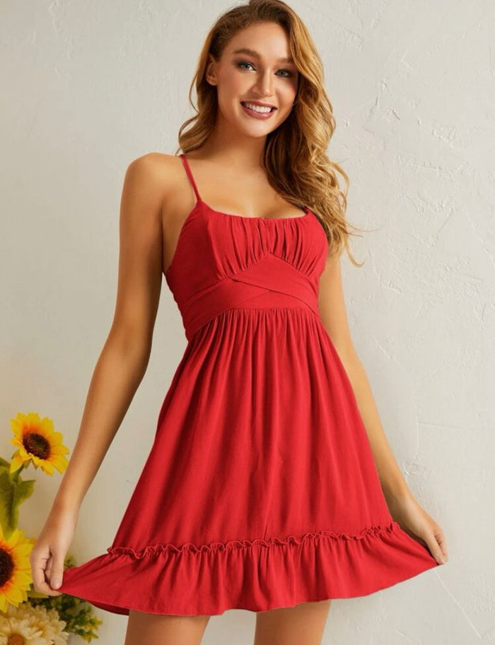 Wrap Cross Tie Red Cami Dress