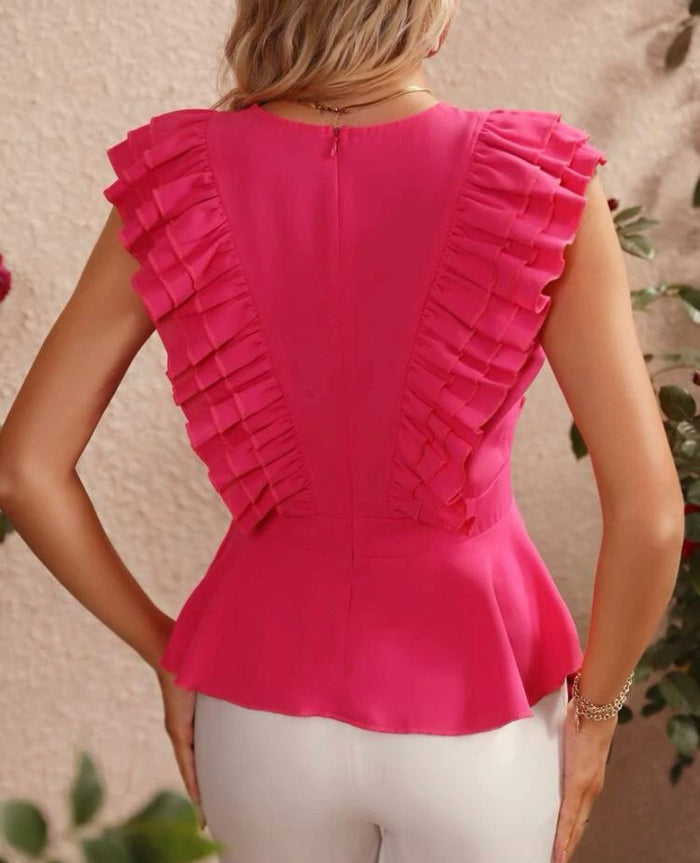 Ruffle Peplum Hot Pink Blouse