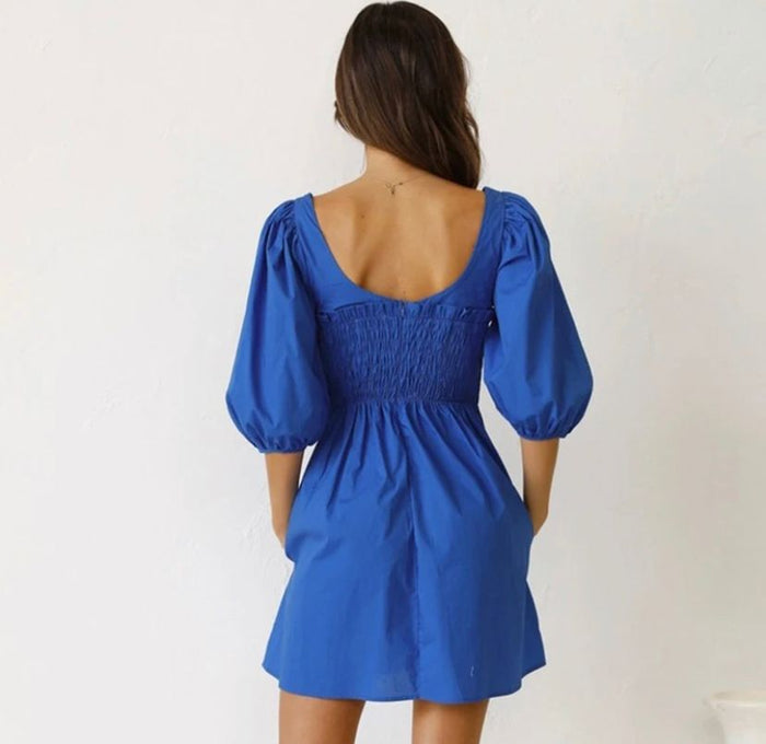 Sweet Short Sleeve Blue Dress